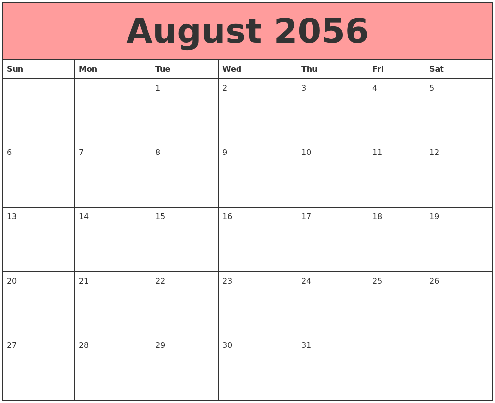 August 2056 Calendars That Work