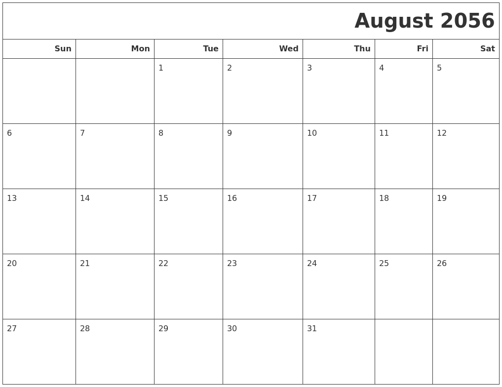 August 2056 Calendars To Print