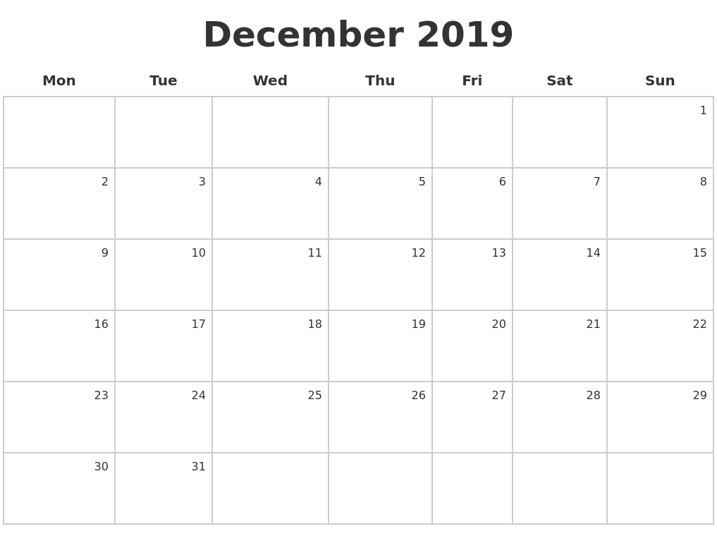 declutter calendar december 2019