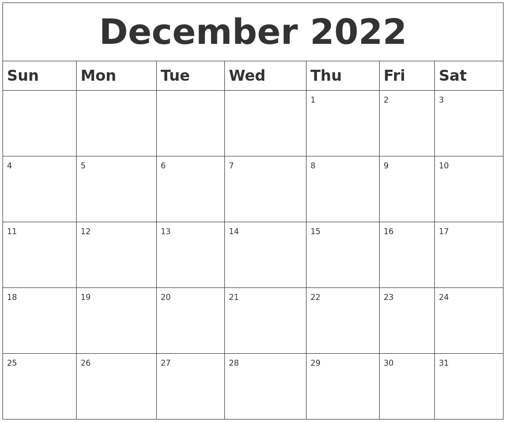 December 2022 Blank Calendar