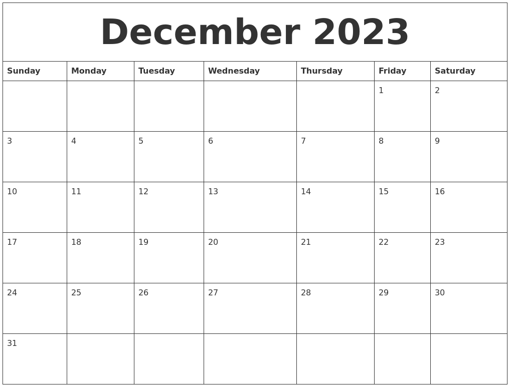 Free Printable Calendar For December 2023 Pdf
