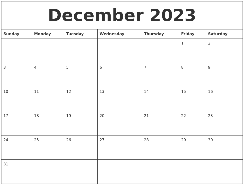 December 2023 Weekly Calendars