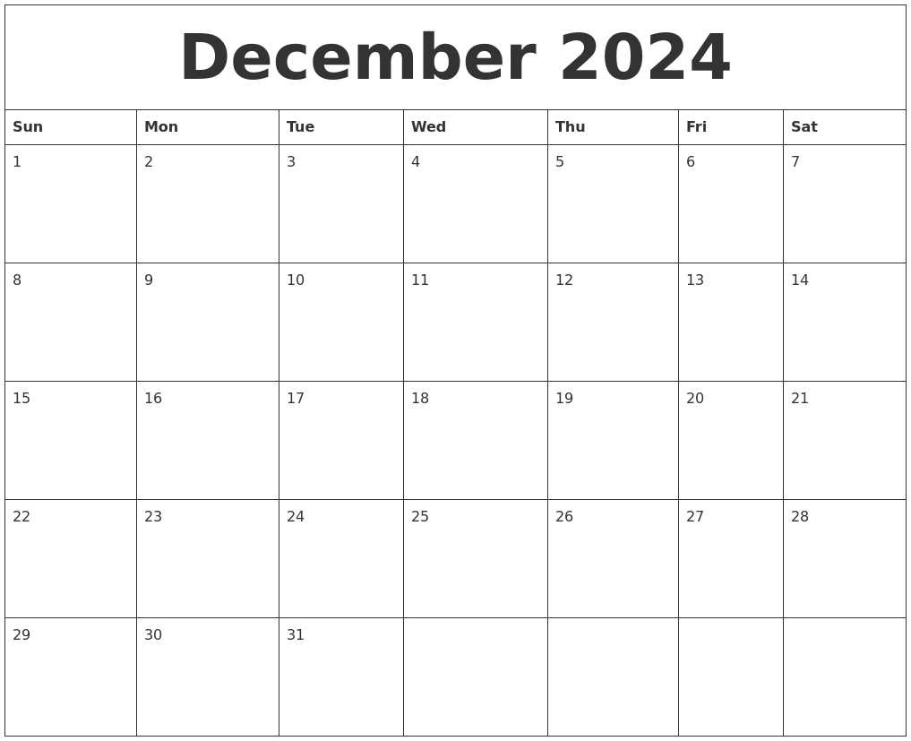 December 2024 Blank Monthly Calendar Pdf