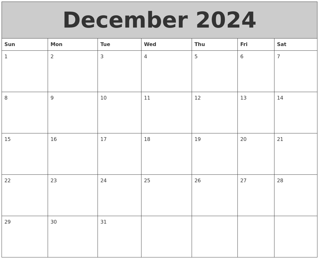 December 2024 Calendar Printable Free Pdf