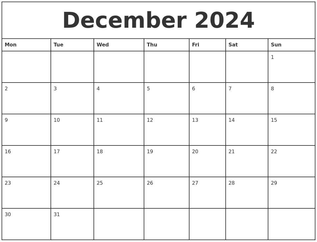 December 2024 Printable Monthly Calendar