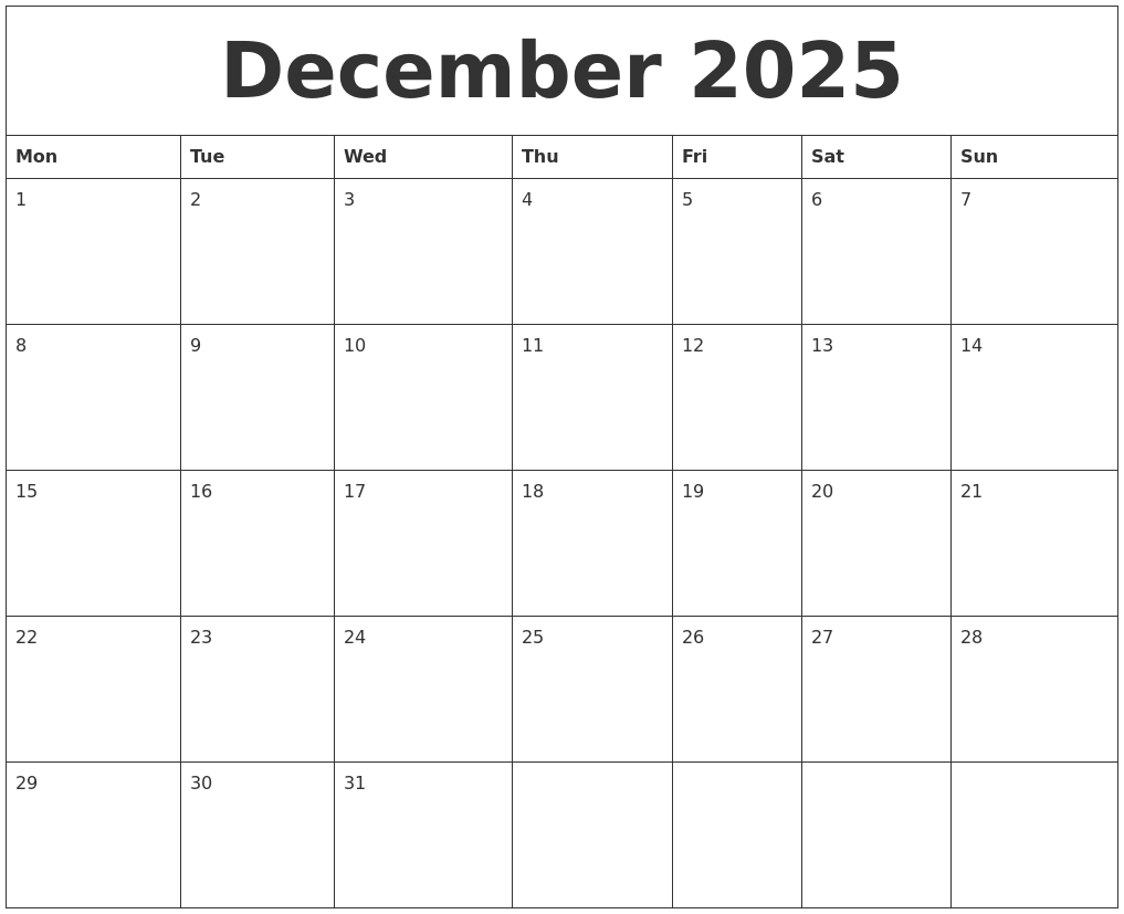 December 2025 Calendar