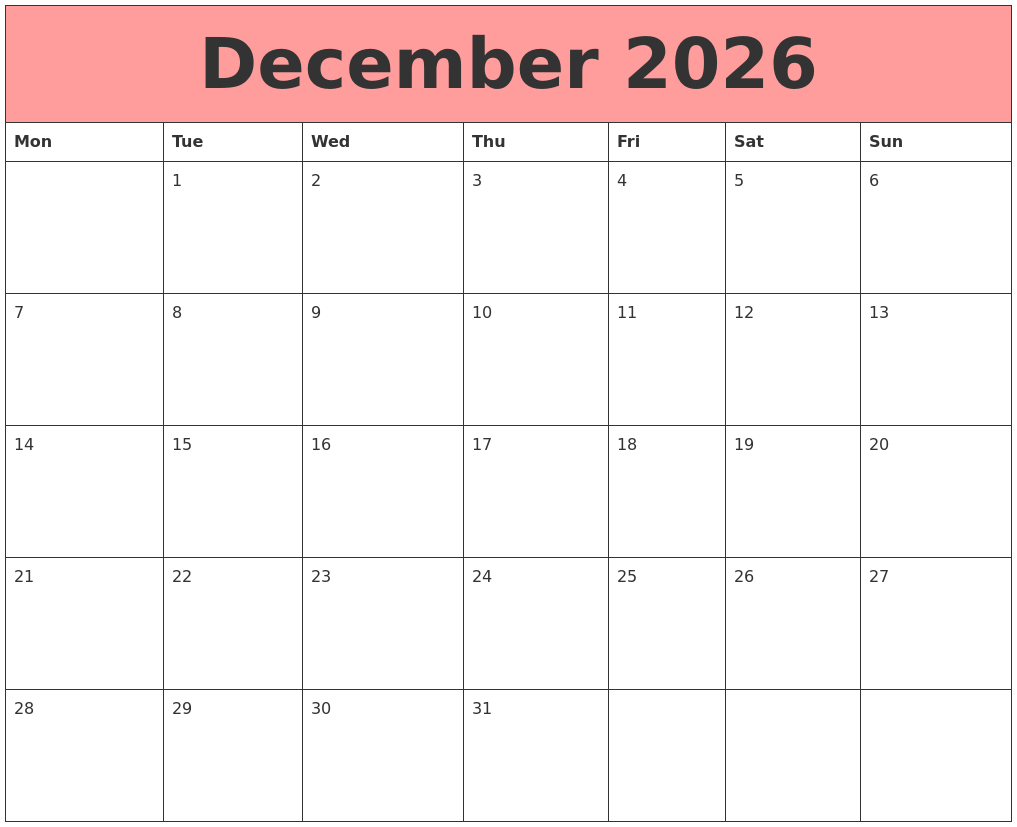 December 2026 Calendars That Work