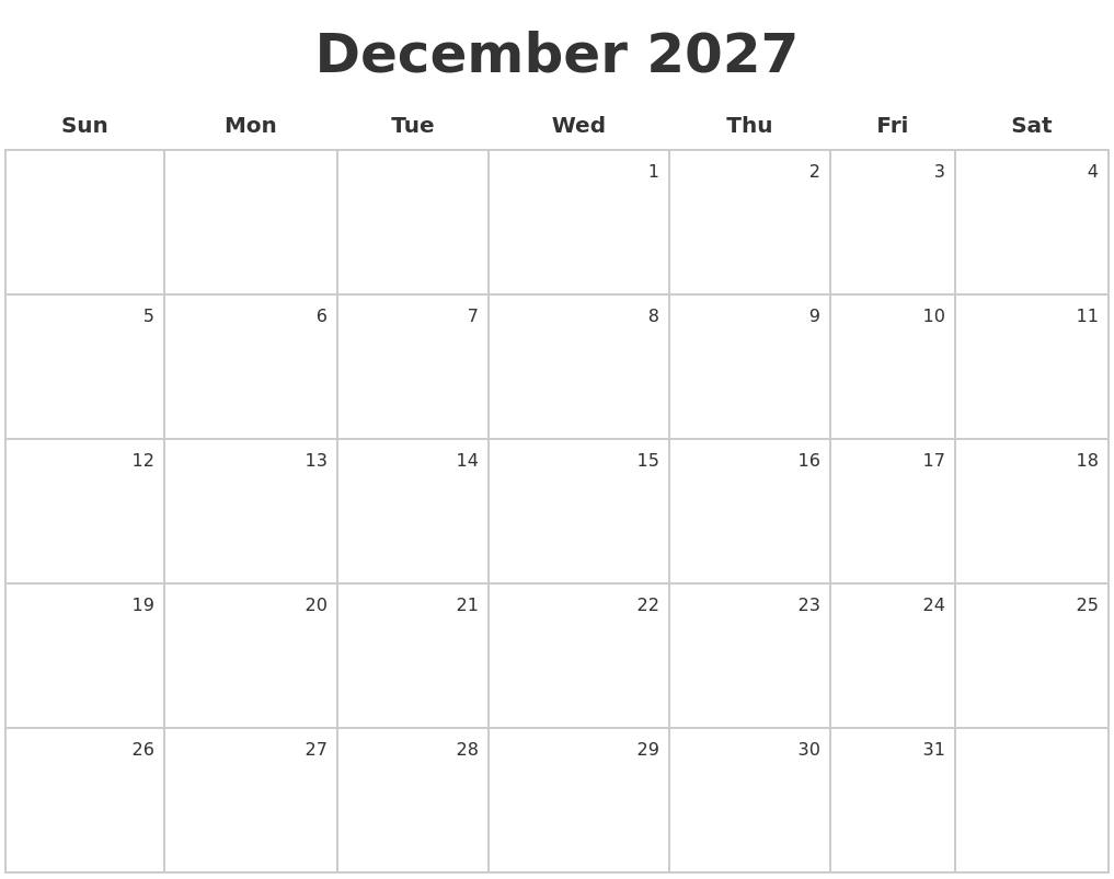 December 2027 Make A Calendar