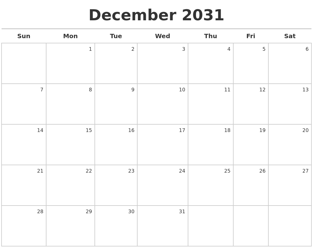 December 2031 Calendar Maker