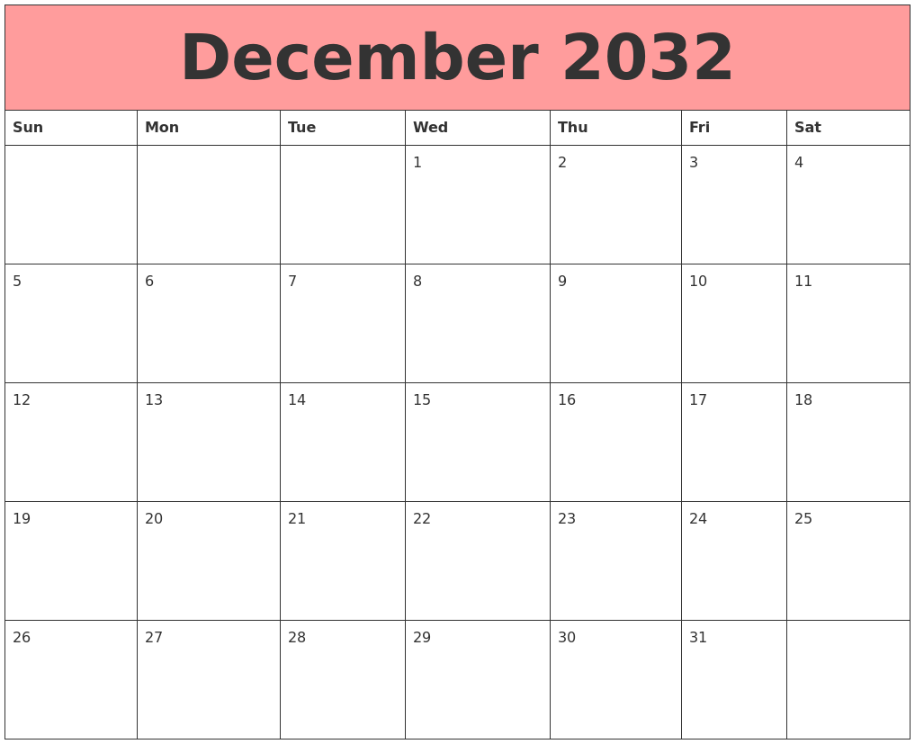 December 2032 Calendars That Work