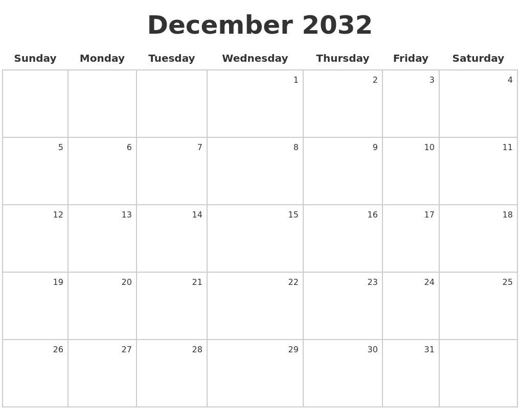December 2032 Make A Calendar