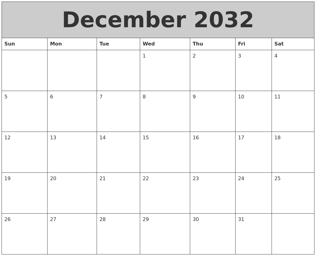 December 2032 My Calendar