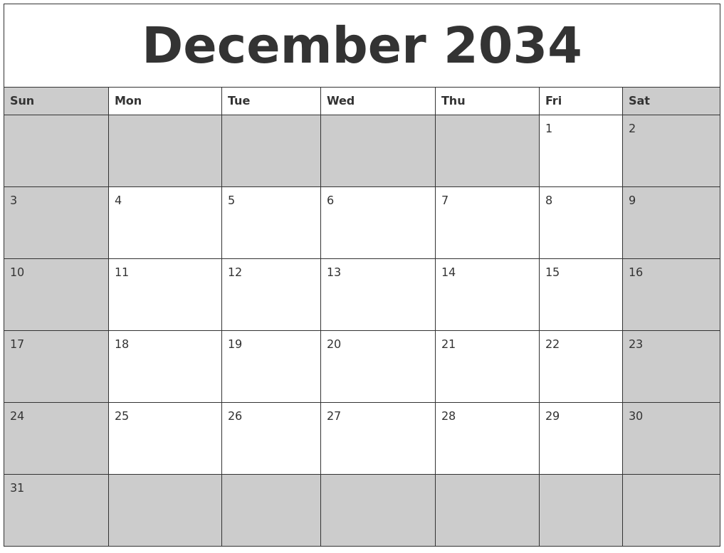 December 2034 Calanders