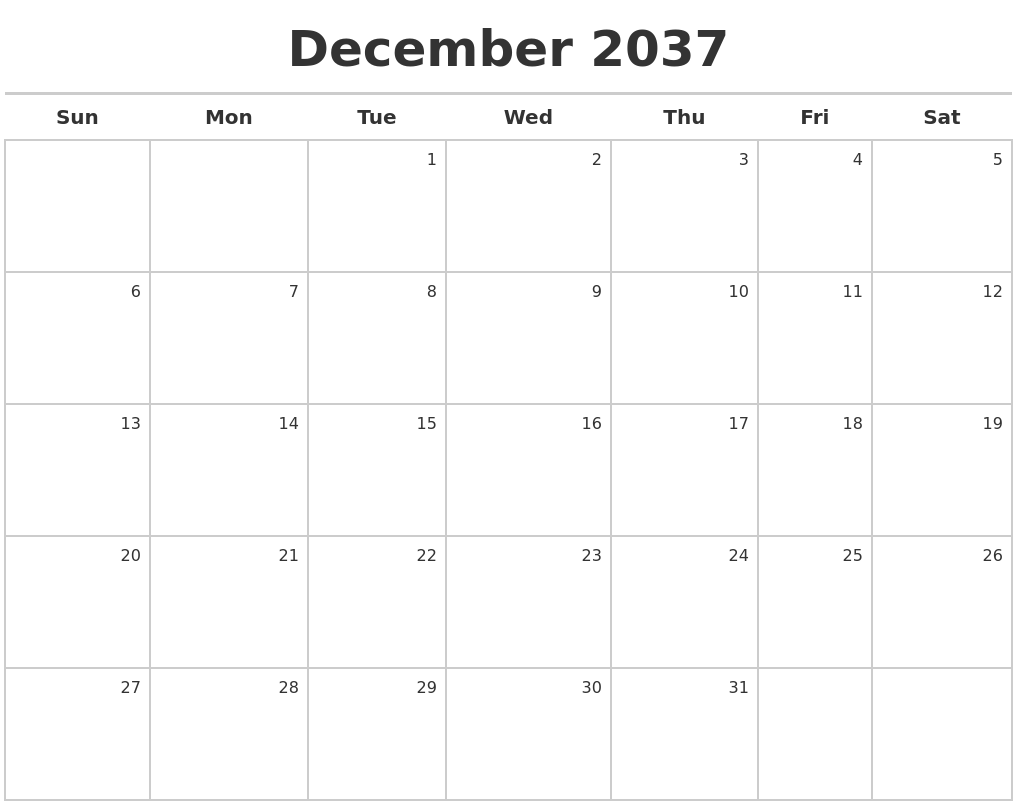 December 2037 Calendar Maker