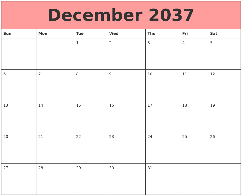 December 2037 Calendars That Work
