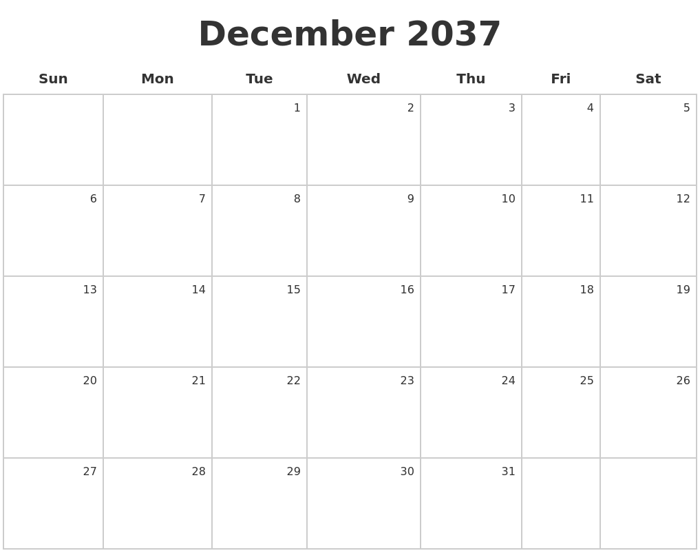 December 2037 Make A Calendar