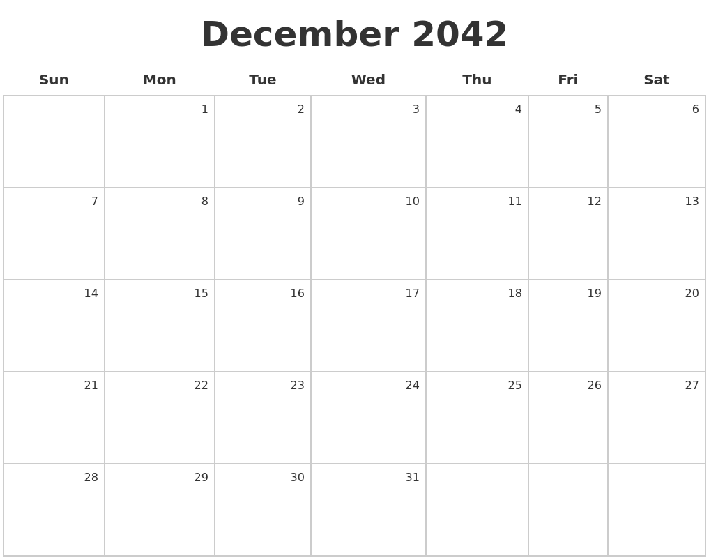 December 2042 Make A Calendar