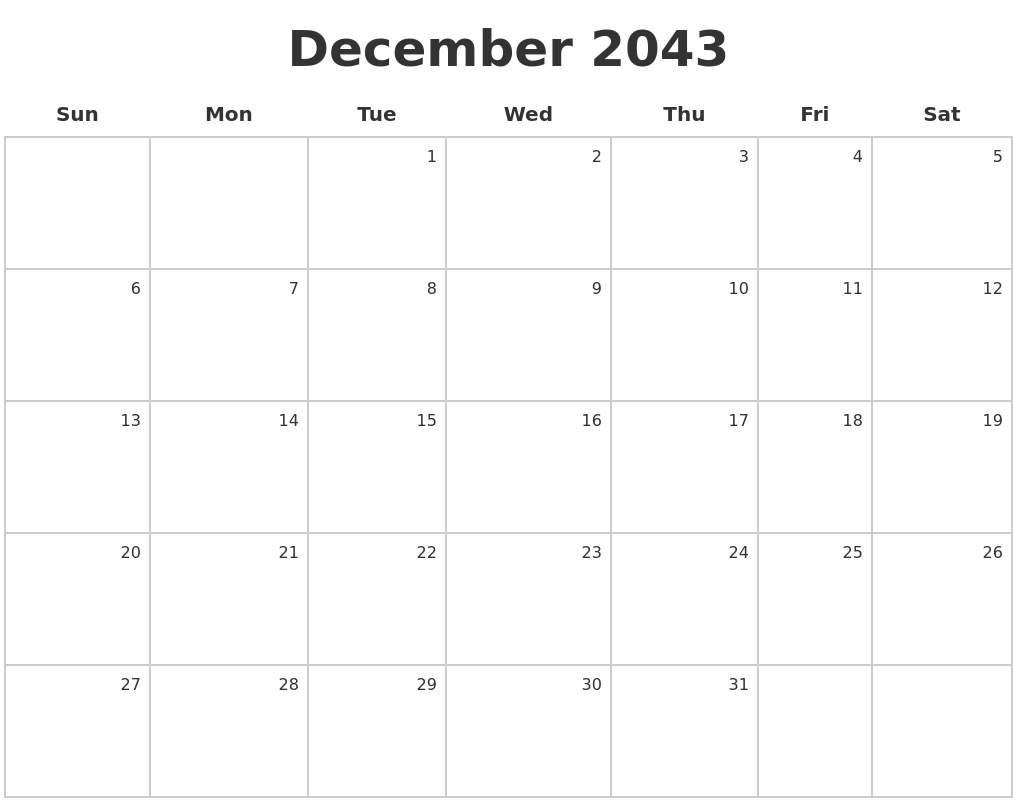 December 2043 Make A Calendar