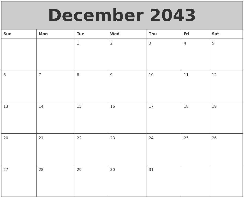 December 2043 My Calendar
