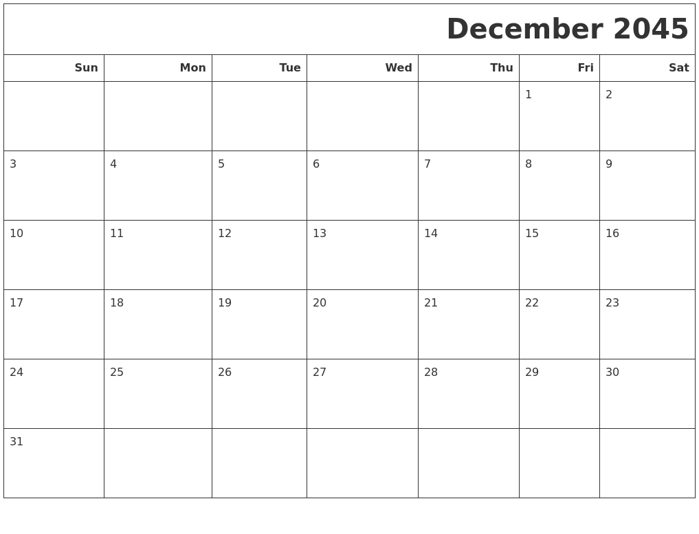 December 2045 Calendars To Print