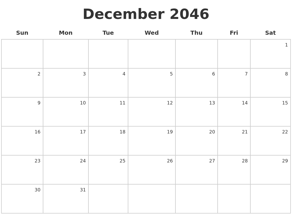 December 2046 Make A Calendar