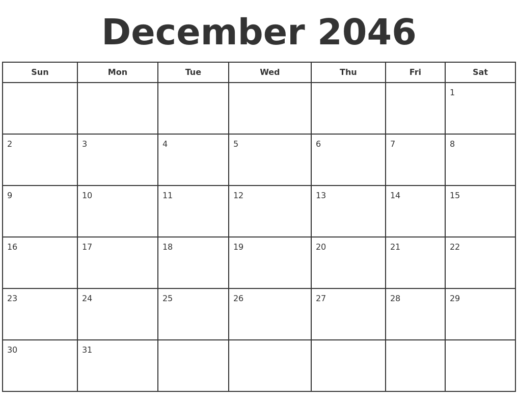 December 2046 Print A Calendar