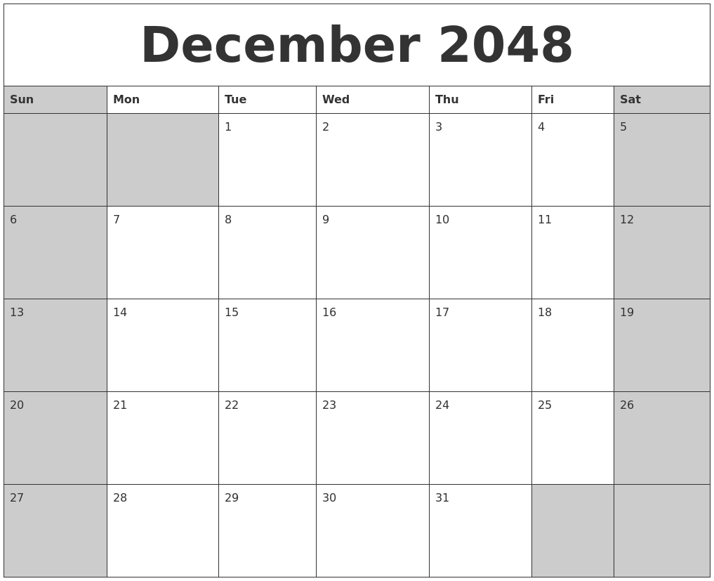 December 2048 Calanders