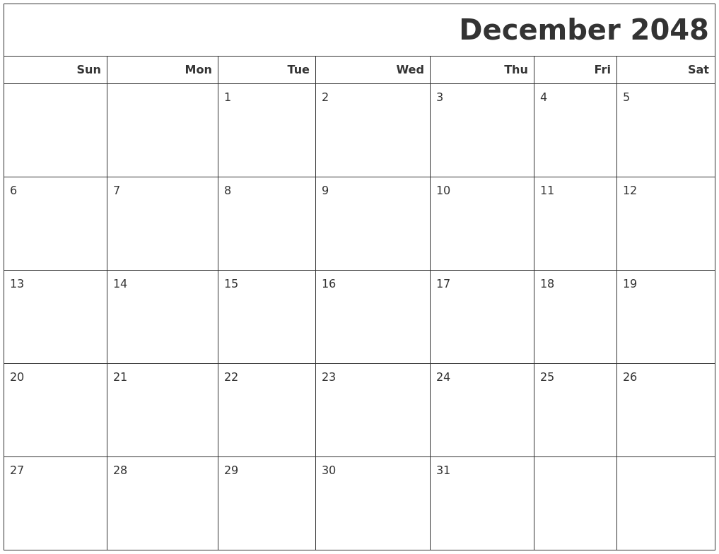 December 2048 Calendars To Print