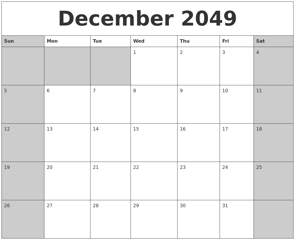 December 2049 Calanders