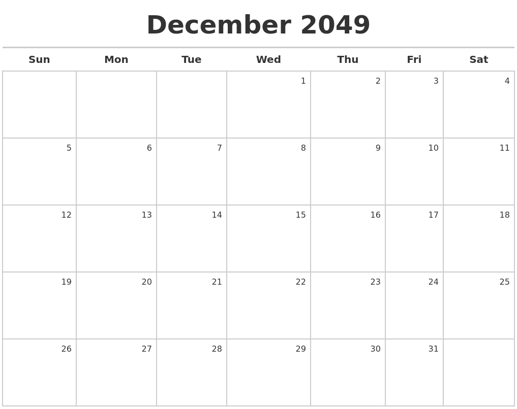 December 2049 Calendar Maker