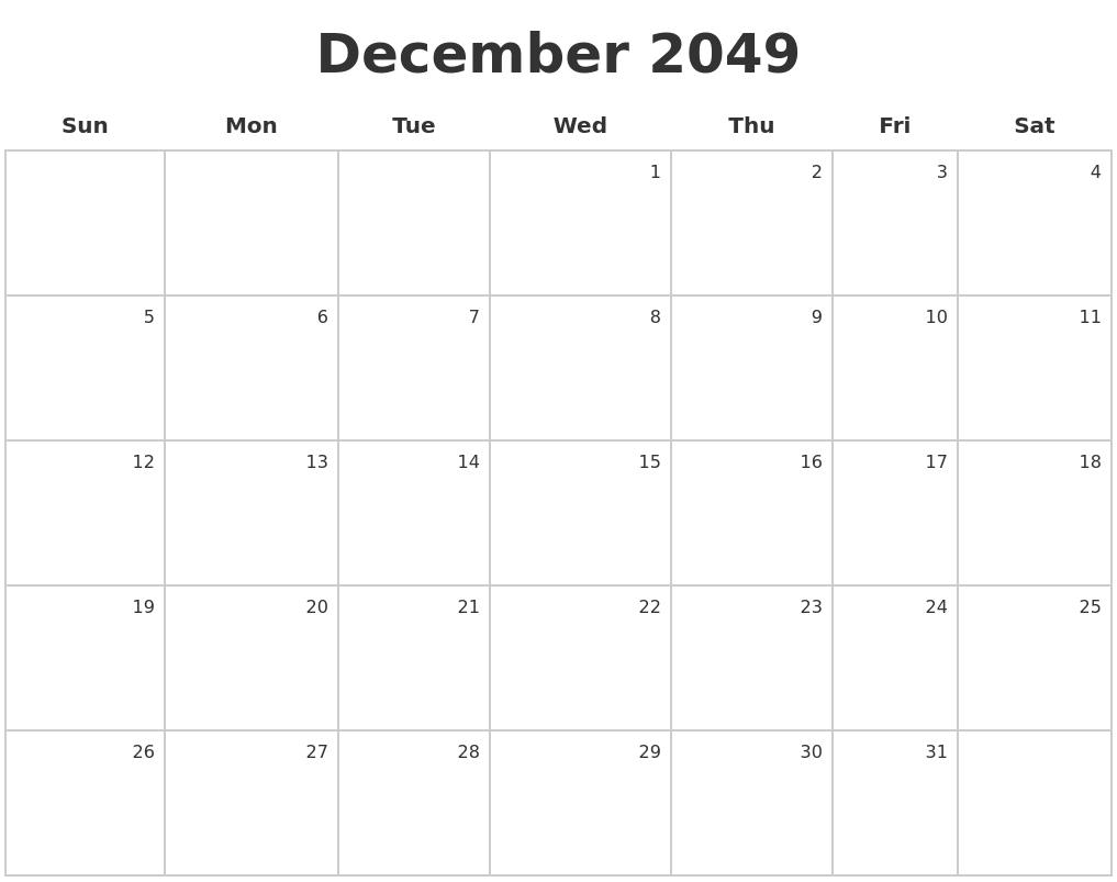 December 2049 Make A Calendar