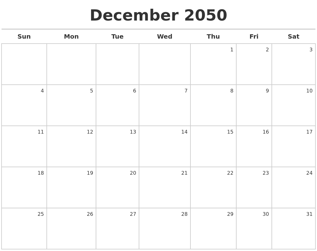 December 2050 Calendar Maker