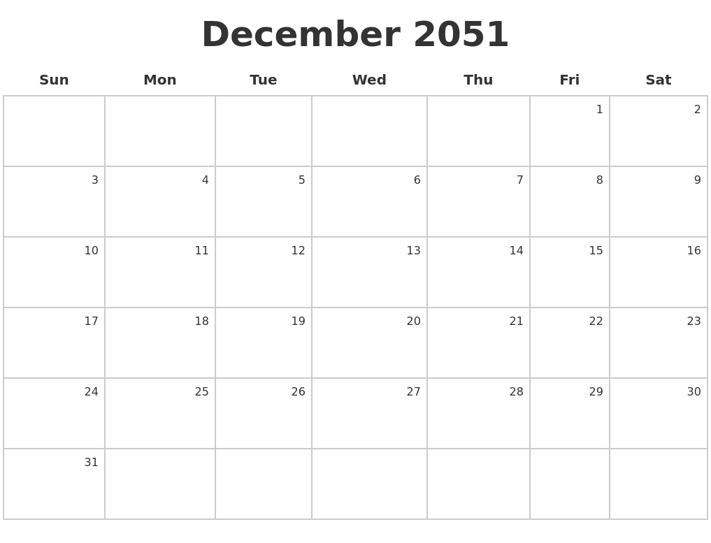 December 2051 Make A Calendar