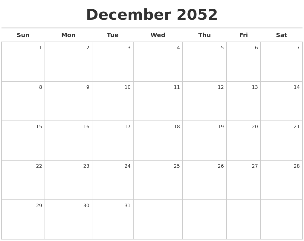 December 2052 Calendar Maker