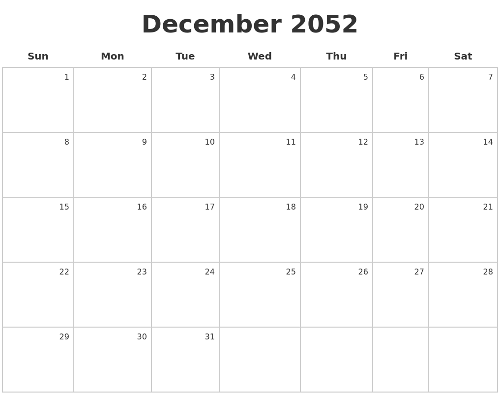 December 2052 Make A Calendar