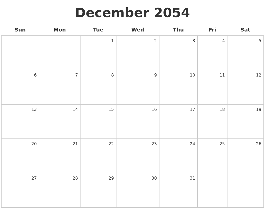December 2054 Make A Calendar