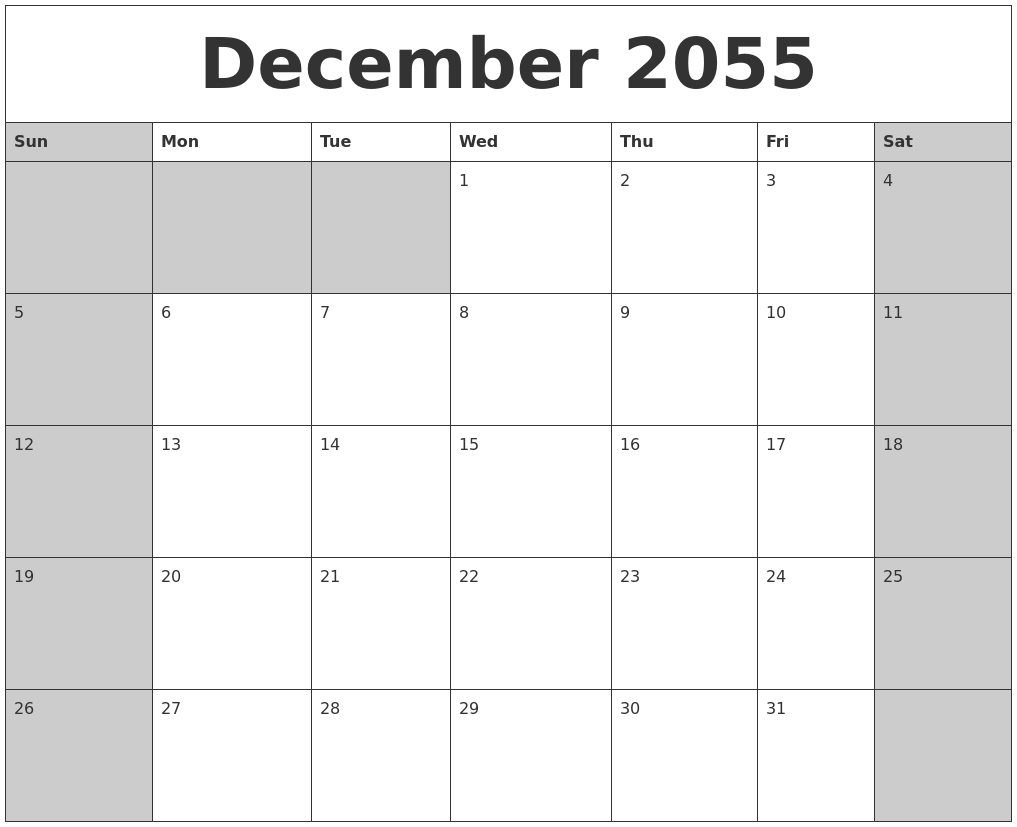 December 2055 Calanders