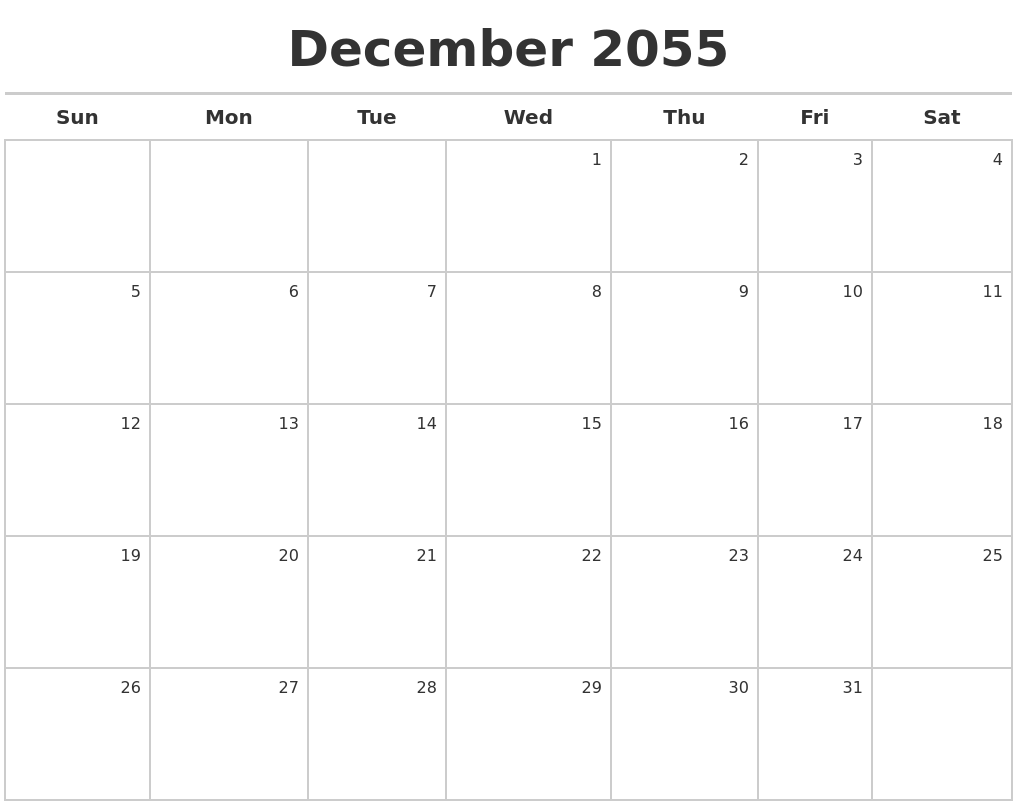 December 2055 Calendar Maker
