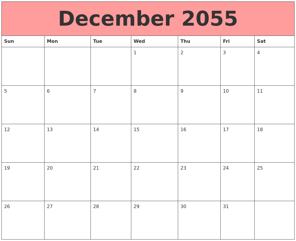 December 2055 Calendars That Work