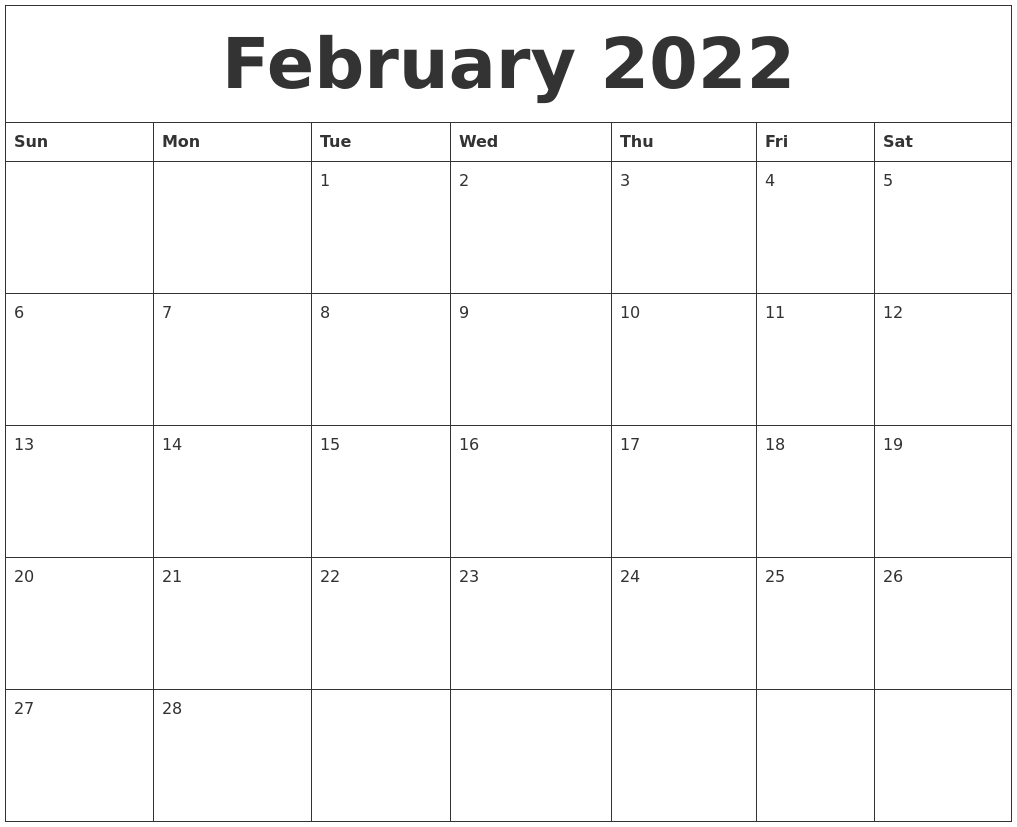 February 2022 Create Calendar