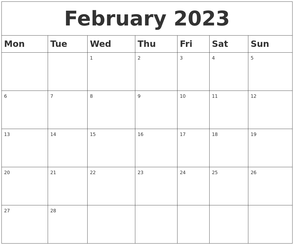 February 2023 Blank Calendar