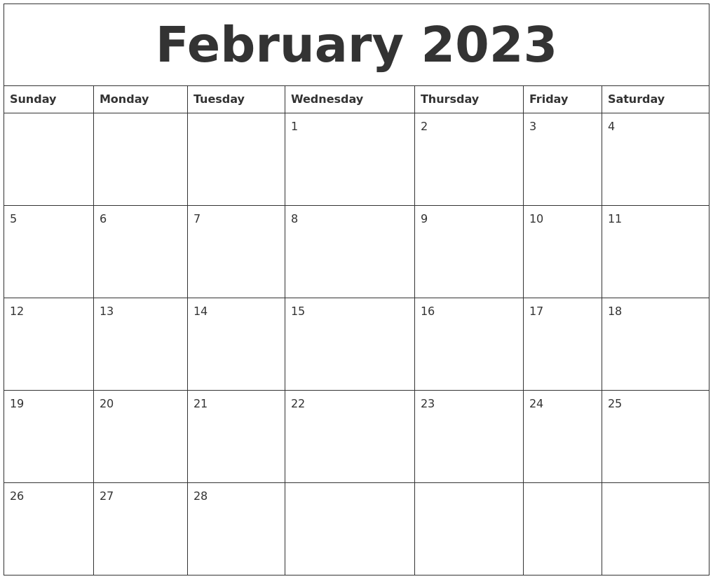 February 2023 Calendar Pages