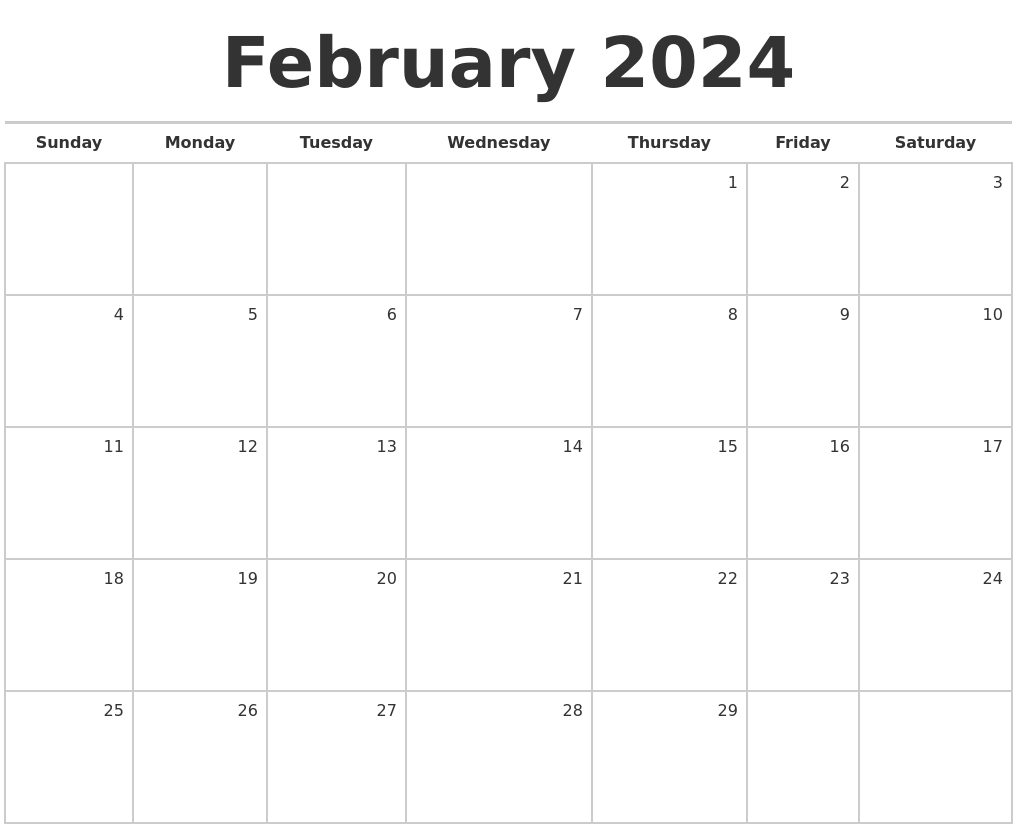 2024 February Calendar Free Printable Blank Calendar 2024 Lyssa Rosalyn