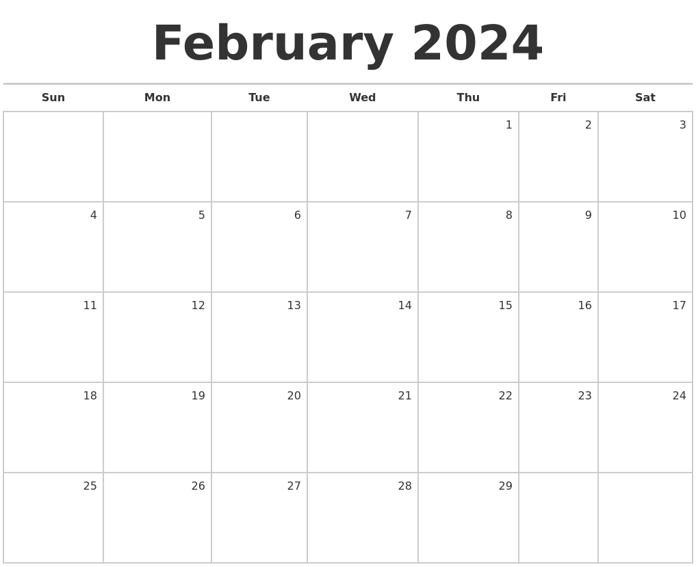 Download Printable February 2024 Calendars Download Printable 