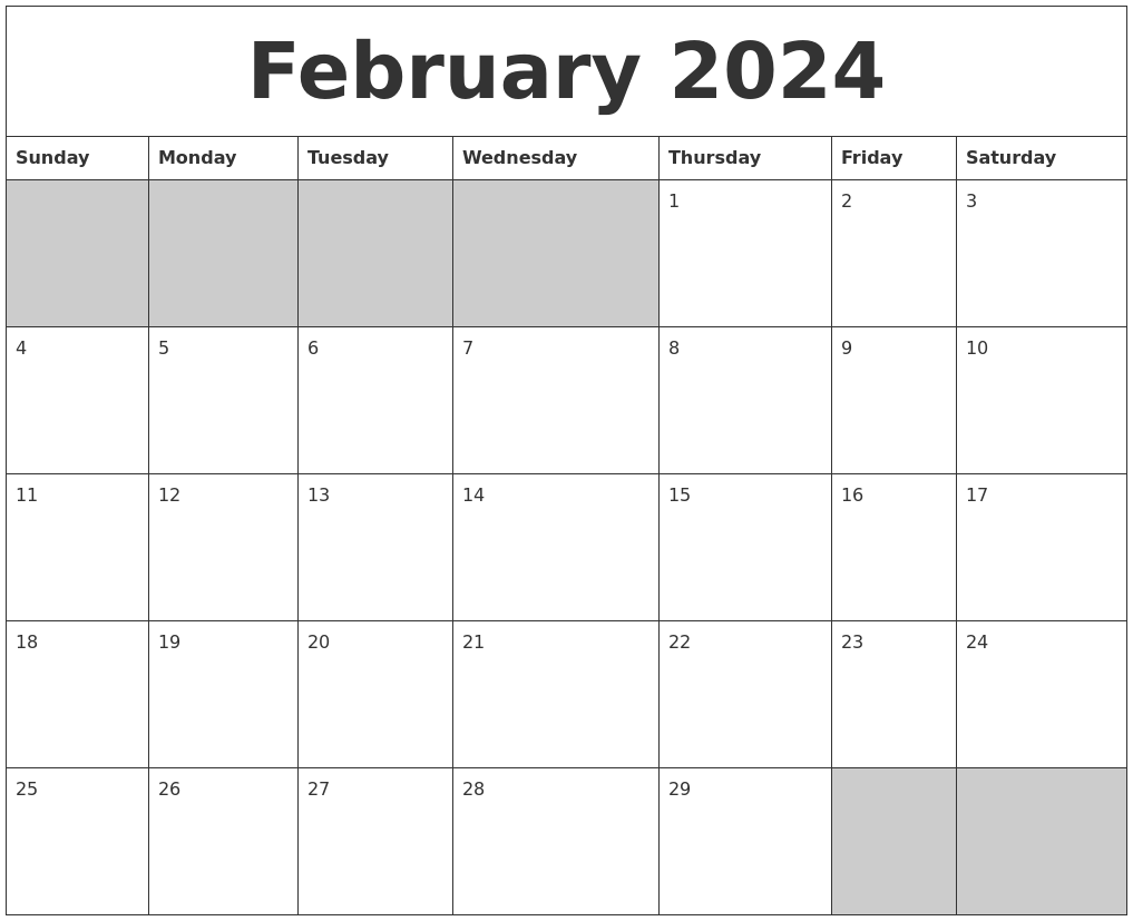 February 2024 Blank Printable Calendar