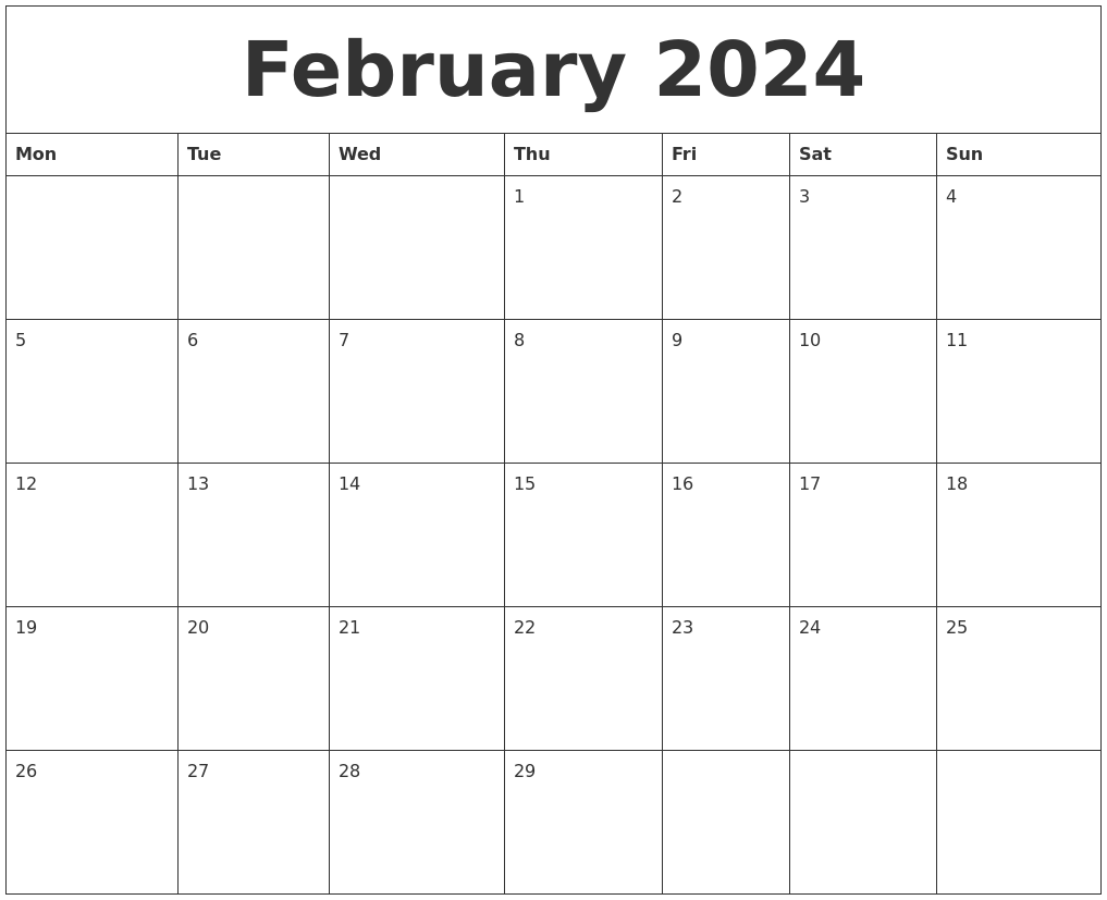 Blank Calendar Template 2024 February
