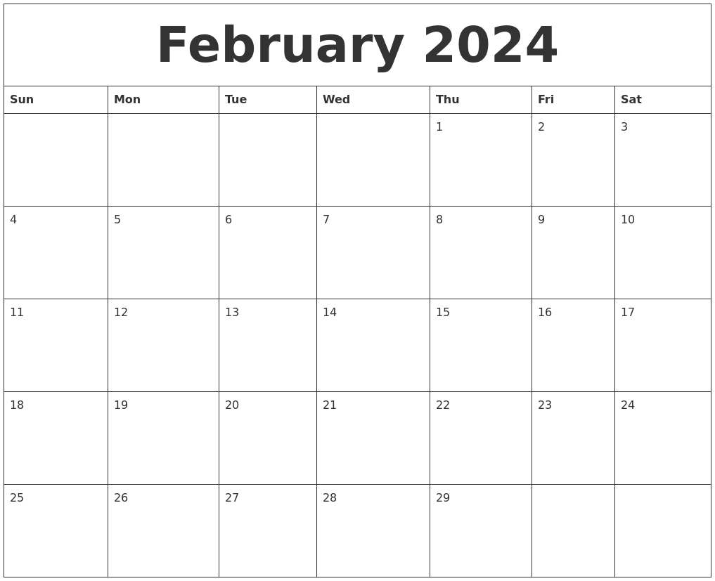 February 2024 Calendar Monthly