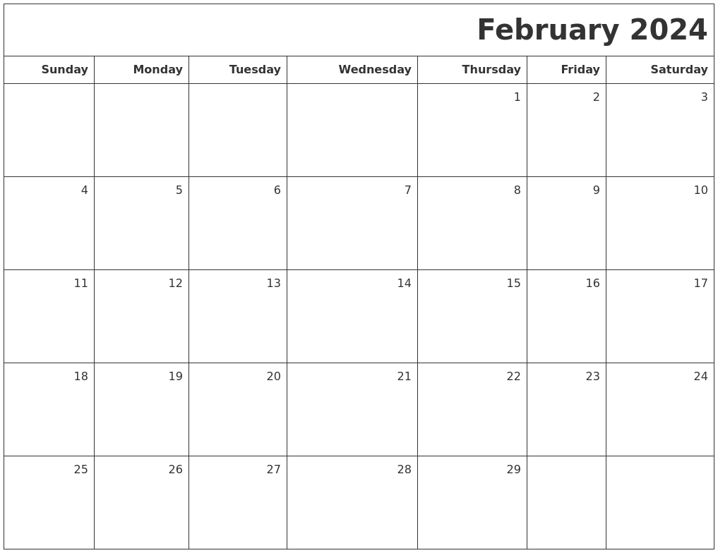 2024 February Blank Calendar Printable Free Online Debbi Ethelda