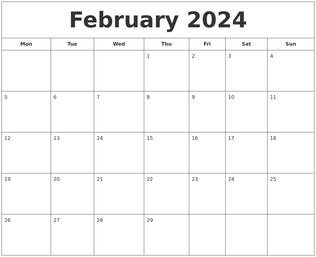 2024 February Calendar Free Printable Chart Calculator Sydel Fanechka