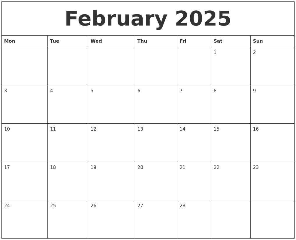 February 2025 Blank Printable Calendars